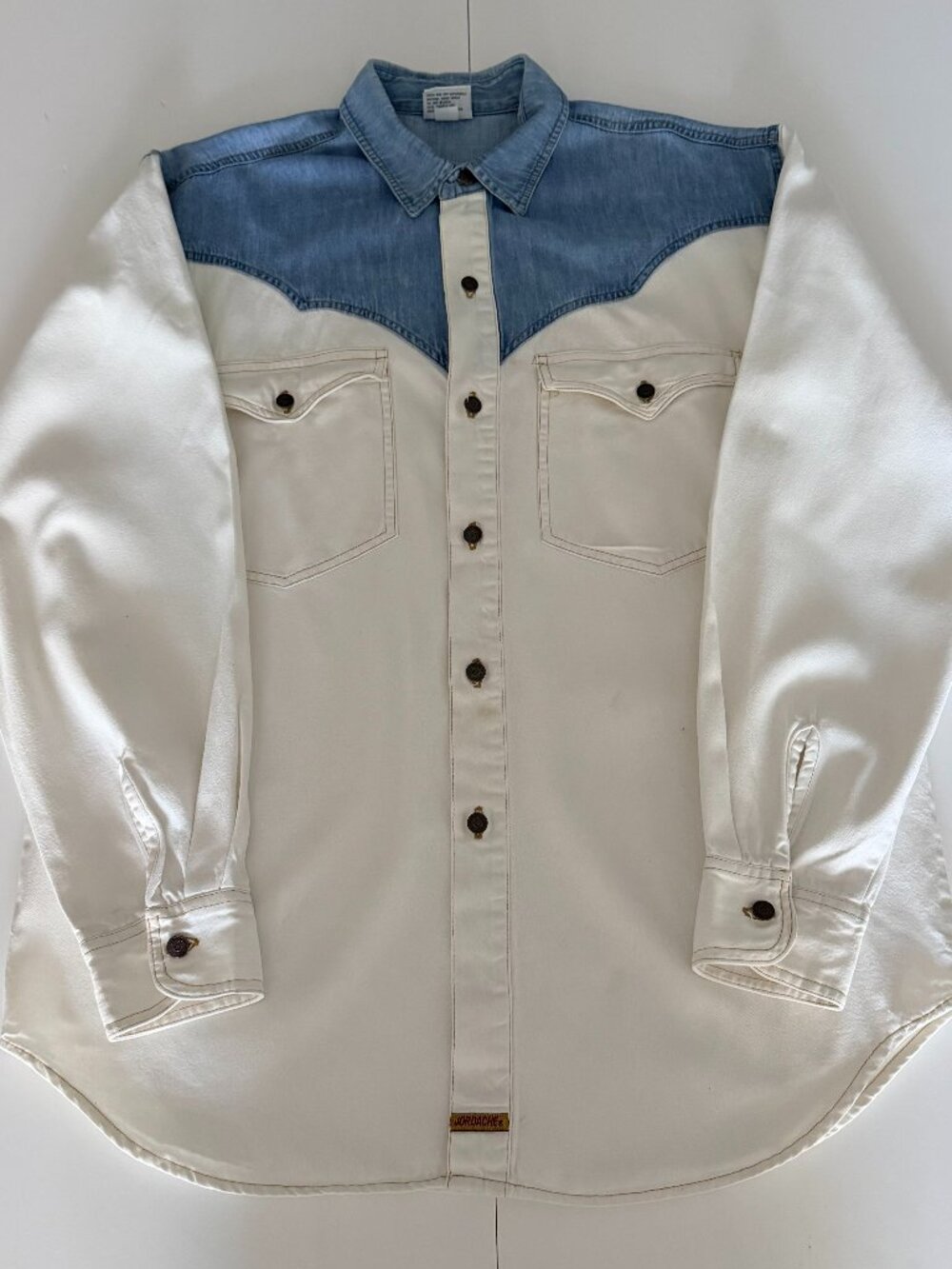 Vintage Jordache Mens Colorblock Denim Western Wear Button Up Shirt Sz L Cowboy